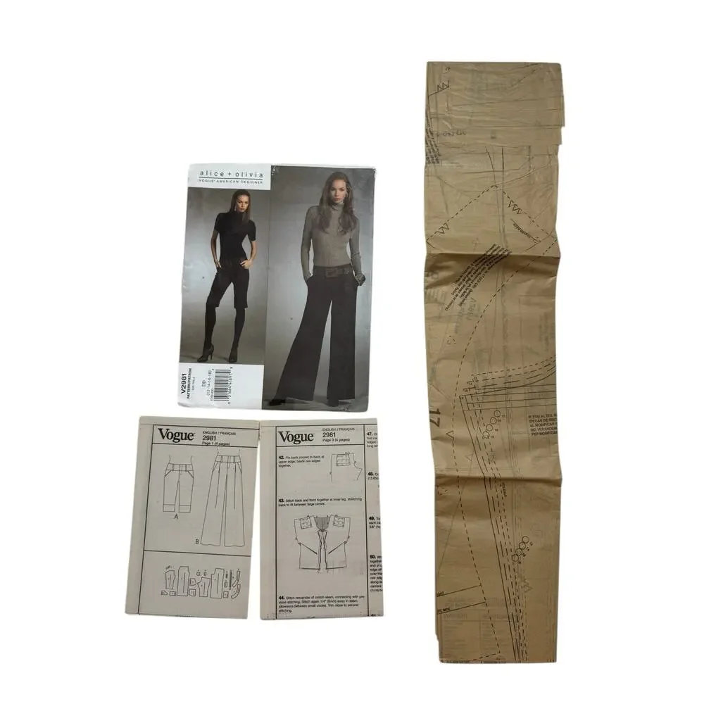 VOGUE Alice & Olivia Flare Pant Short Pattern V2981 Uncut DD 12-14-16-18 Plus